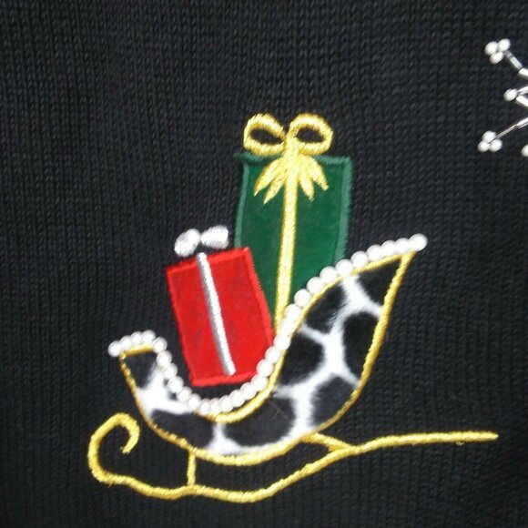 Vtg Christmas Cardigan Sweater Black Beaded BP Design L Grannycore Chic Holiday - Picture 6 of 12